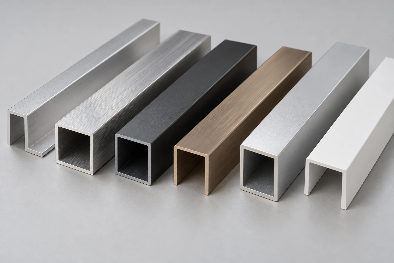 Illustrative aluminum finishes; not a color acceptance sample